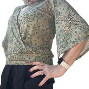 Surplice Bell Sleeve Blouse